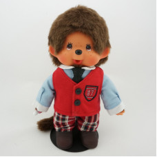 Monchhichi 紅色背心格仔褲子男孩