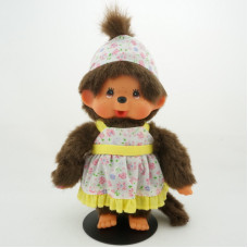Monchhichi 粉花吊帶裙女孩