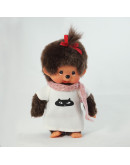 Monchhichi 粉紅圍巾白色連身裙女孩