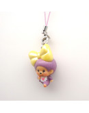 Monchhichi PVC紫色蝴蝶結大頭掛件
