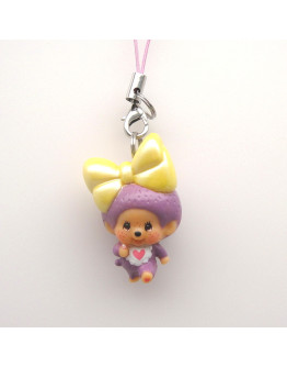 Monchhichi PVC紫色蝴蝶結大頭掛件
