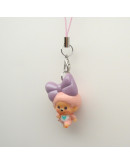 Monchhichi PVC粉紅色蝴蝶結大頭掛件