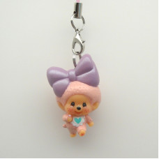 Monchhichi PVC粉紅色蝴蝶結大頭掛件