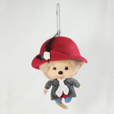 Monchhichi 大頭玫瑰女孩 掛件(酒紅色)