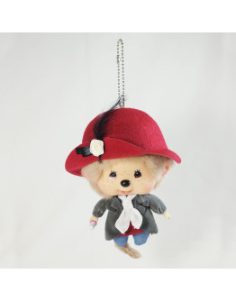 Monchhichi 大頭玫瑰女孩 掛件(酒紅色)