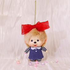 Monchhichi 大頭鮮紅蝴蝶結女孩掛件