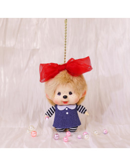Monchhichi 大頭鮮紅蝴蝶結女孩掛件
