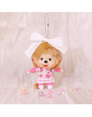 Monchhichi 蕾絲蝴蝶結大頭女孩掛件