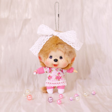 Monchhichi 蕾絲蝴蝶結大頭女孩掛件