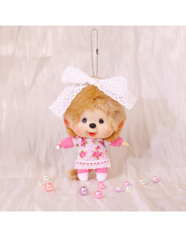 Monchhichi 蕾絲蝴蝶結大頭女孩掛件