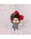 Monchhichi 大頭間條裙子女孩掛件