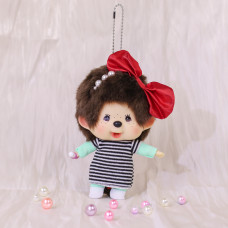 Monchhichi 大頭間條裙子女孩掛件