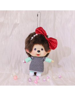Monchhichi 大頭間條裙子女孩掛件