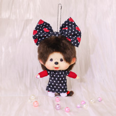Monchhichi 大頭紅波點蝴蝶結掛件女孩