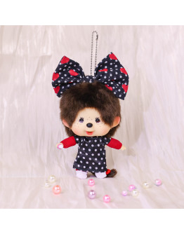 Monchhichi 大頭紅波點蝴蝶結掛件女孩