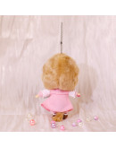 Monchhichi 大頭粉紅裙子掛件女孩