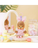 Monchhichi 粉色點點連衣裙兔耳朵掛件