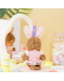 Monchhichi 粉色點點連衣裙兔耳朵掛件