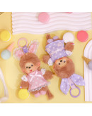 Monchhichi 紫色點點連衣裙兔耳朵掛件