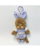 Monchhichi 紫色點點連衣裙兔耳朵掛件