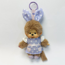 Monchhichi 紫色點點連衣裙兔耳朵掛件