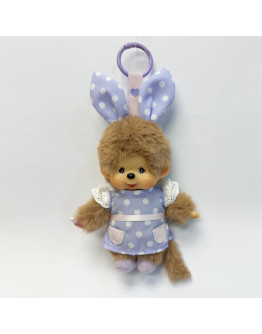 Monchhichi 紫色點點連衣裙兔耳朵掛件