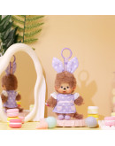 Monchhichi 紫色點點連衣裙兔耳朵掛件
