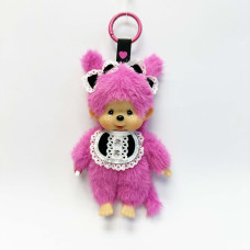 Monchhichi 黑白圍兜粉色女孩掛件