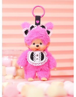 Monchhichi 黑白圍兜粉色女孩掛件