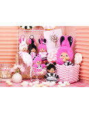Monchhichi 黑白圍兜粉色女孩掛件
